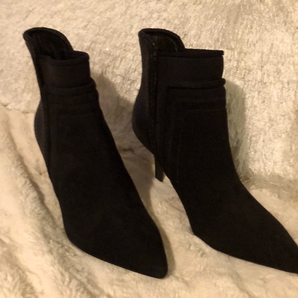 kenneth cole suede and “snake” stretch booties
